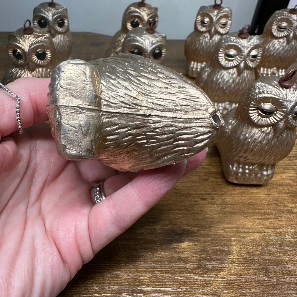 Vintage Gold Owl Light Covers Ornaments Set of 11 Retro Mid Century Decor
